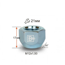 Гайка M12x1,5 конус, высота 16мм, открытая, ключ 21мм (700045HT)